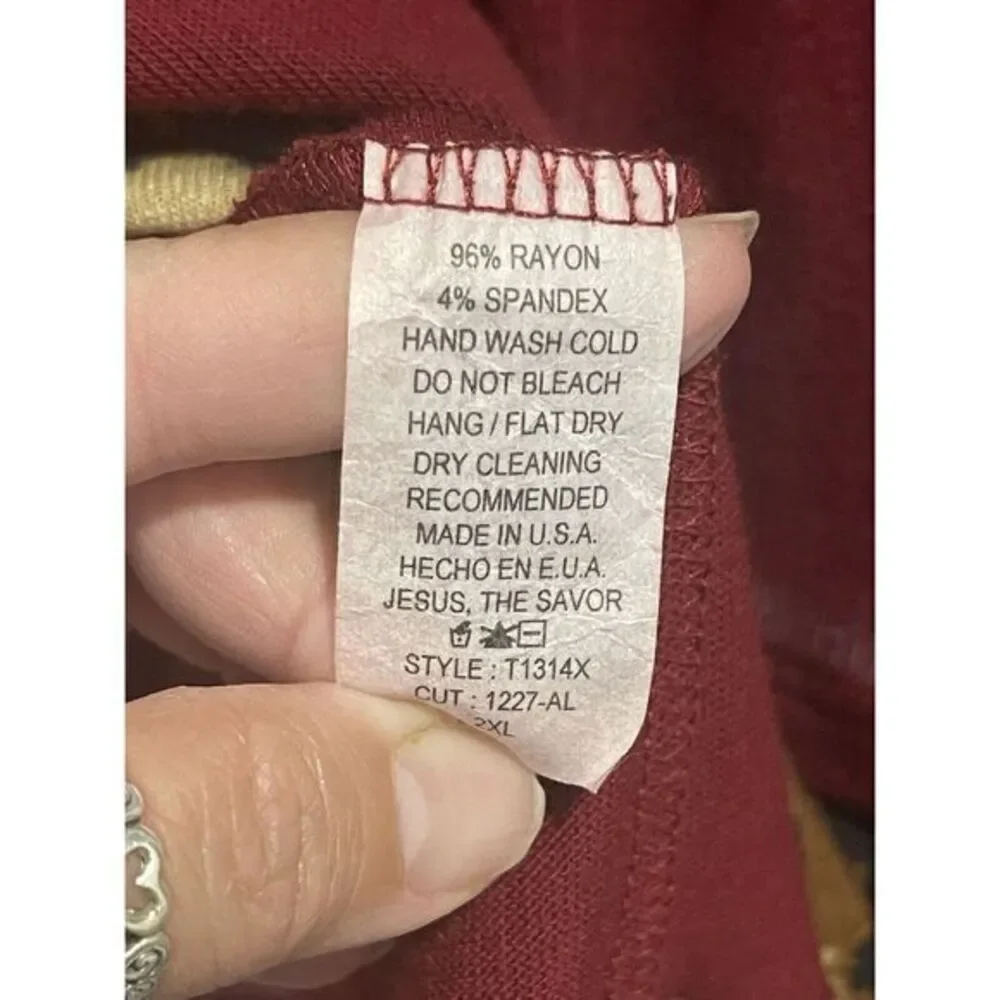 Reborn J Burgundy Red Cheetah Print Hem‎ and Sleeve Cuffs 2XL Tunic - Picture 8 of 11